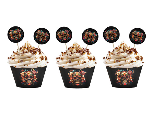 Zestaw dekoracji na babeczki Dia de los muertos - 12 szt.