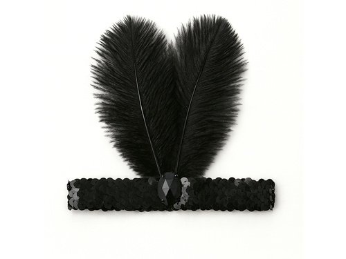 Opaska z piórami Retro czarna - 1 szt.