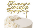 Topper z lustrzanej pleksi złoty personalizowany na tort I Komunia Święta