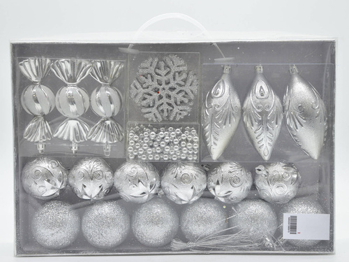 Dekoracje choinkowe srebrne - 25 szt.