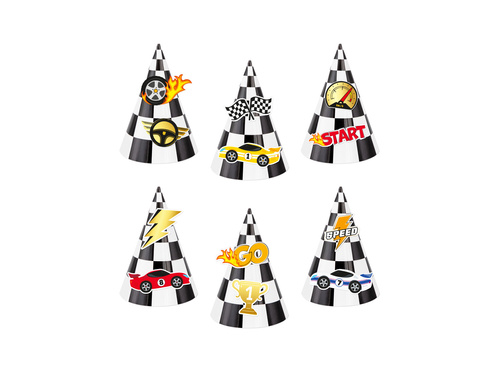Czapeczki urodzinowe Wyścigówki - 16x10 cm - 6 szt.