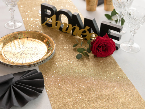 Dekoracja bieżnik brokatowy na stół - złoty - 28 cm x 3 m - 1 szt.