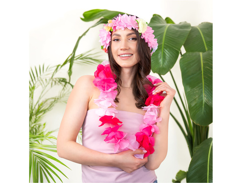 Wianek hawajski na głowę różowy - 1 szt.