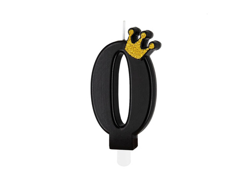 Świeczka cyferka zero czarna z koroną - 0 - 1 szt.