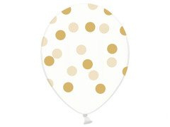 Balony przeźroczyste w złote kropki - 30 cm - 50 szt.