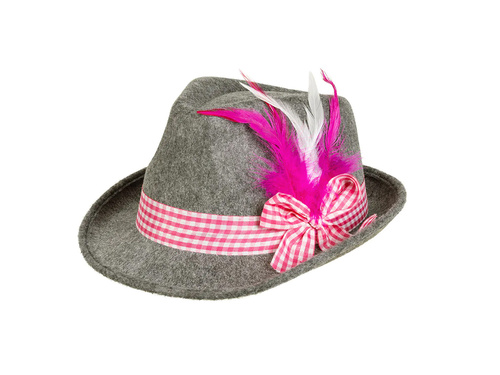 Kapelusz bawarski z różowymi piórkami - 1 szt.
