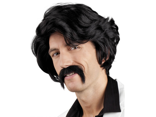 Czarna peruka z wąsem - 1 szt.