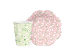 Zestaw kubeczki + talerzyki papierowe Łąka - 12 szt.