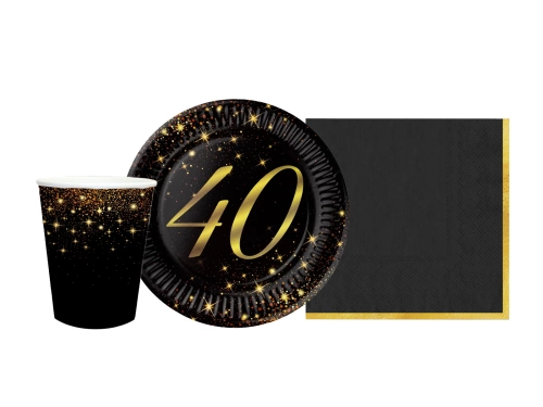 Zestaw kubeczki, serwetki i talerzyki papierowe na 40ste urodziny Sparkling - 34 szt