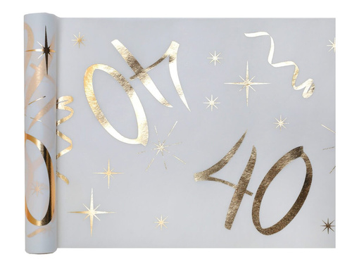 Dekoracja bieżnik na stół z nadrukiem na 40 urodziny - 30 cm x 5 m - 1 szt.