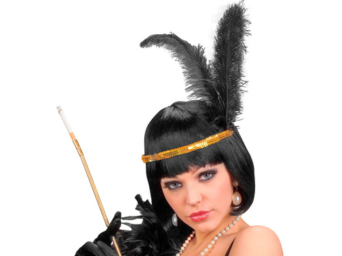 Opaska z piórami i cekinami Retro złota - 1 szt.