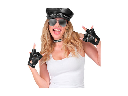 Skóropodobne rękawiczki nabijane ćwiekami bez palców