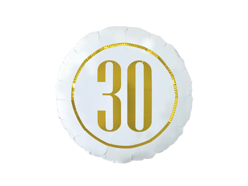 Balon foliowy na trzydziestkę biały - 46 cm - 1 szt.