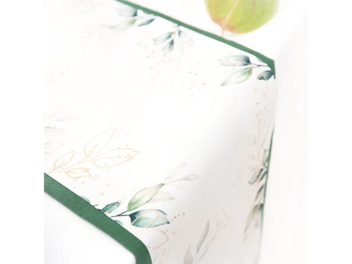 Dekoracja bieżnik na stół z zielonymi listkami - 28 cm x 275 cm - 1 szt.