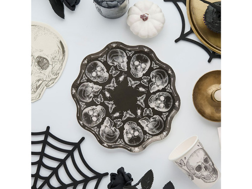 Talerzyki papierowe Halloweenowe w czaszki - 23 cm - 8 szt.