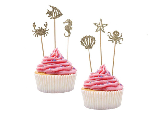 Pikery brokatowe złote Podwodny Świat - 6 szt.