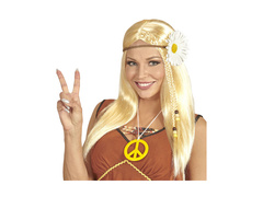 Blond peruka hippie z opaską w stokrotki