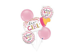 Bukiet balonów foliowych z butelką mleka na Baby Shower dla dziewczynki - 29" + 14" - 5 szt.