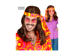 Brązowa peruka Disco Fever Hipis z lat 70. z opaską