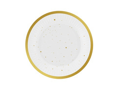 Talerzyki papierowe białe w złote kropki - 18 cm - 6 szt.
