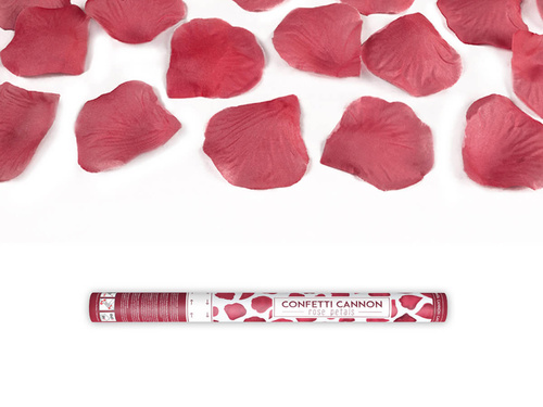 Tuba strzelająca, bordowe sztuczne płatki róż, 60cm, 1 szt.