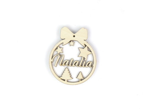 Zawieszka drewniana bombka personalizowana z białym filcem DIY - 12 cm - 1 szt.