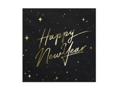 Serwetki Happy New Year czarne - 33 cm - 20 szt.