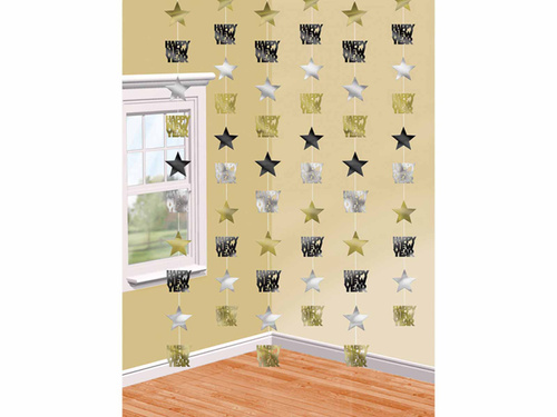 Dekoracja wisząca Happy New Year - 210 cm - 6 szt.