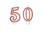 Świeczki cyferki z czerwoną obwódką - 50 - pięćdziesiątka - 2 szt.