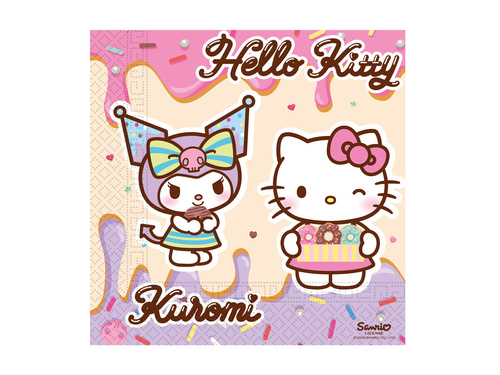 Serwetki urodzinowe Hello Kitty & Kuromi - 33 cm - 20 szt.