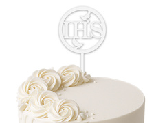 Topper z pleksi biały na tort IHS I Komunia Święta - 1 szt.