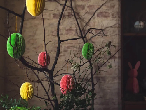 Dekoracja wisząca rozetka Jajko różowe - 12 cm - 1 szt.