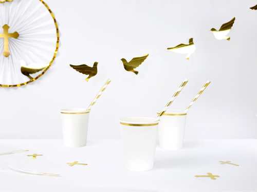 Słomki rurki metalizowane biało-złote - 10 szt.