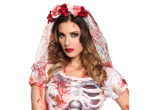 Opaska z zakrwawionym welonem i różami - 1 szt.