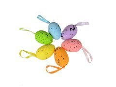 Jajka styropianowe nakrapiane z zawieszkami mix kolorów - 6 cm - 6 szt.