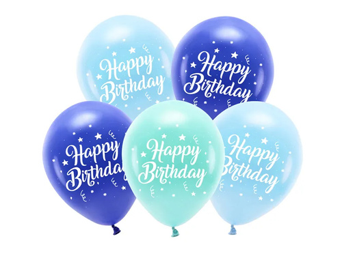Zestaw balonów lateksowych Happy Birthday niebieski - 26 cm - 5 szt.