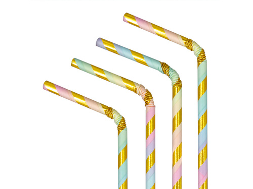 Słomki papierowe kolorowe w paski - 19,5 cm - 10 szt.