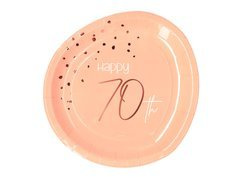 Talerzyki urodzinowe brzoskwiniowe Happy 70th - 23 cm - 8 szt.