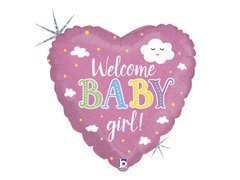 Balon foliowy Serce Welcome Baby Girl różowy - 46 cm - 1 szt.