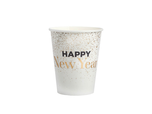 Kubeczki papierowe Happy New Year - białe - 270 ml - 10 szt.