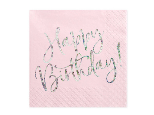 Serwetki urodzinowe jasnoróżowe Happy Birthday - 33 cm - 20 szt.