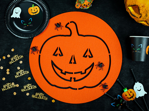 Talerzyki papierowe na Halloween Duszek, Kot i Dynia - 18 cm - 6 szt.