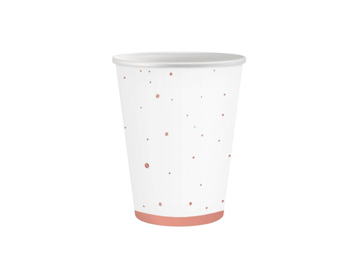 Kubeczki papierowe białe w różowo złote kropki - 250 ml - 6 szt.