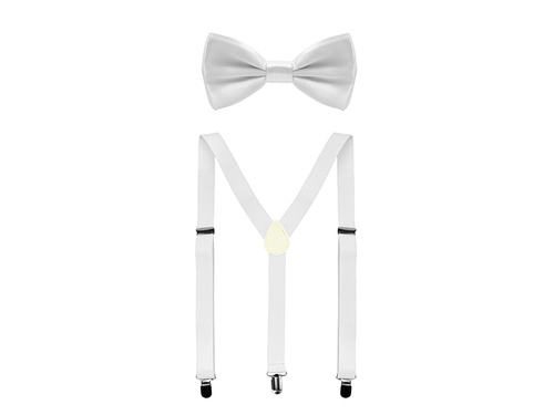 Biały zestaw akcesoriów szelki z dużą muszką - 2 szt.
