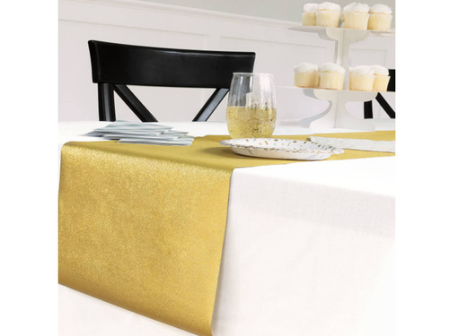 Dekoracja bieżnik brokatowy na stół - złoty - 33 cm x 2,74 m - 1 szt.