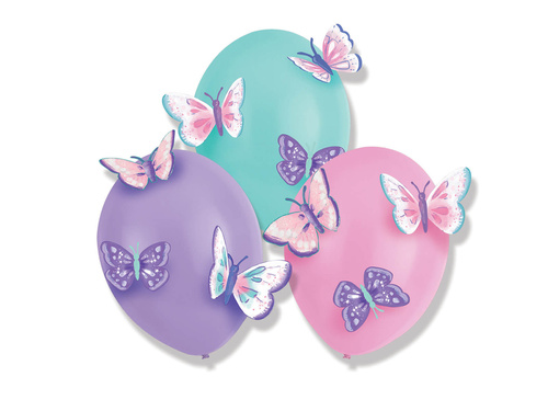 Balony lateksowe z dodatkami Motylki - 35,5 cm - 3 szt.