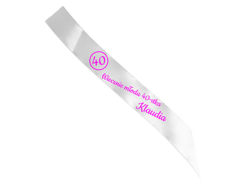 Szarfa personalizowana z imieniem na 40 urodziny - 140 cm - 1 szt.