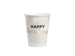Kubeczki papierowe Happy New Year - białe - 270 ml - 10 szt.
