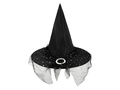 Kapelusz czarownicy z tiulem czarny - 1 szt.