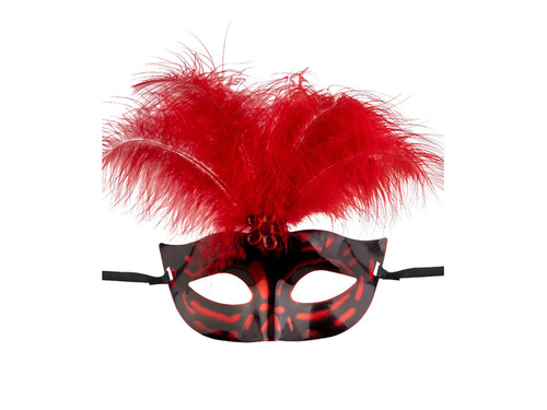 Maska karnawałowa z czerwonymi piórami